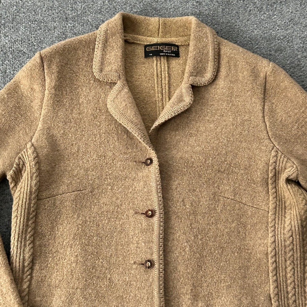Geiger Tyrol Jacket Womens 46 Tan Pure New Wool Austrian Cardigan Blazer Style